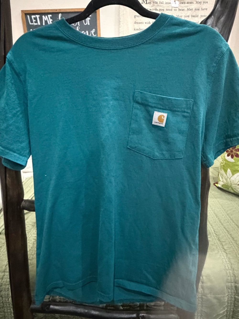 Carhartt Teal Crewneck Pocket Tee with Logo